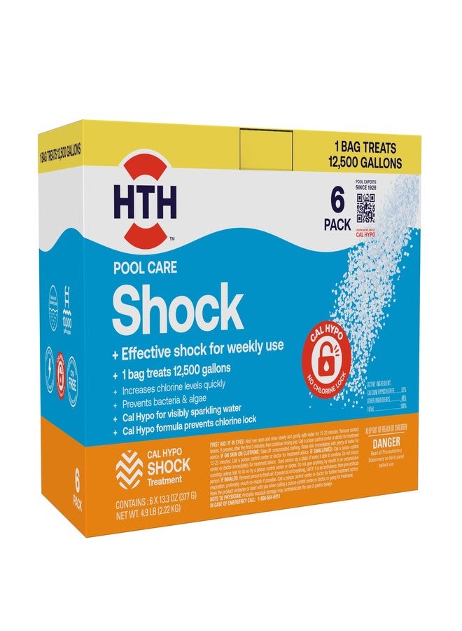 HTH 52030B Swimming Pool Care Shock, Swimming Pool Chlorinator Boosts Chlorine Levels, Cal Hypo Formula, 13.3oz (Pack of 6) - Image 1