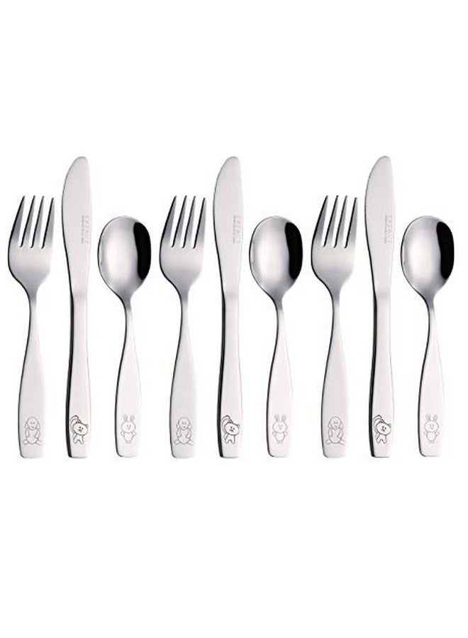 Exzact Children'S Flatware Kids Silverware 9Pcstoddler Utensils 3 X Forks 3 X Safe Dinnerknives 3 X Dinner Spoons Dog Cat Bunny Engraved Design - Image 1