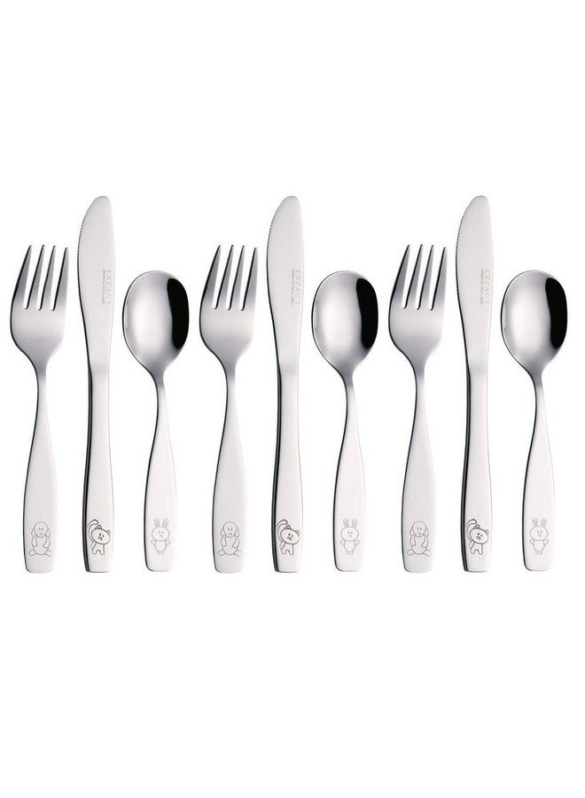 Exzact Children'S Flatware Kids Silverware 9Pcstoddler Utensils 3 X Forks 3 X Safe Dinnerknives 3 X Dinner Spoons Dog Cat Bunny Engraved Design - Image 2