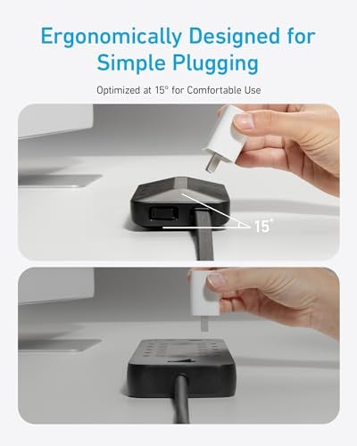 Anker 300J Flat Plug 10-in-1 Ultra Thin Power Strip with 6 AC, 2 USB-A & 2 USB-C Ports, Extension Cord, Desk Charging Station for Home, Office, College, Dorm, 5 Feet, Black - Image 4
