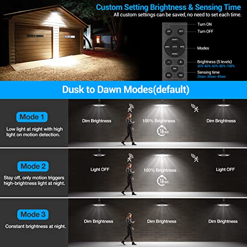 ropelux Solar Lights Indoor Outdoor, 3000LM Dimmable 5 Modes (2 for All Day Lighting) Motion Sensor Solar Shed Light with Remote IP65 Waterproof for Barn Gazebo Yard Garage Patio Security Lighting - Image 5