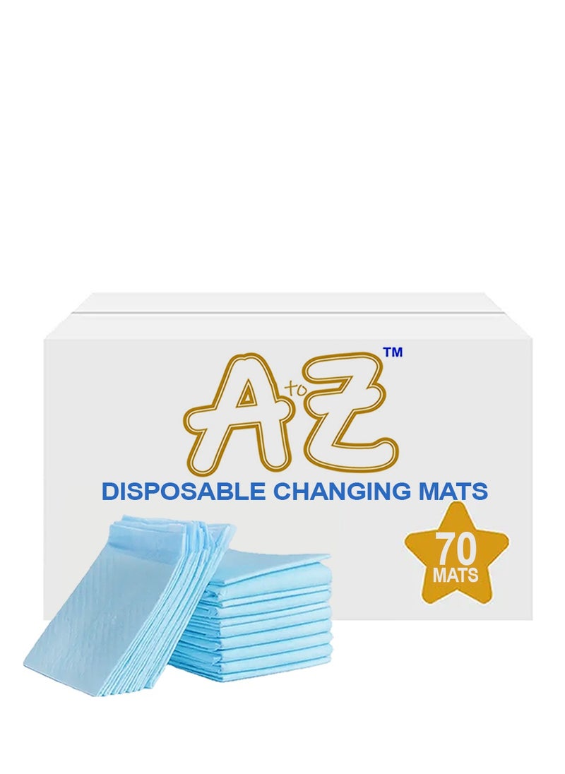 A TO Z A to Z - Disposable Changing Mat size (45cm x 60cm) Large- Premium Quality for Baby Soft Ultra Absorbent Waterproof - Large Pack of 70 - Blue  - Image 1