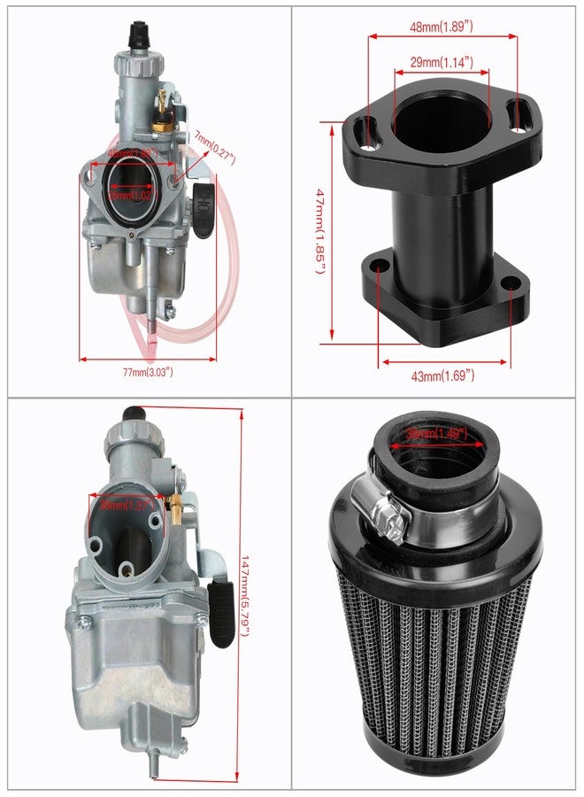 FVRITO VM22 Carburetor Carb Upgraded Performance Intake Mainfold Adapt Kit for Predator 212cc 60363 6.5HP GX200 Clone 196CC BT200X CT100U KT196 Mega Moto Mini Bike Go Kart Black - Image 5