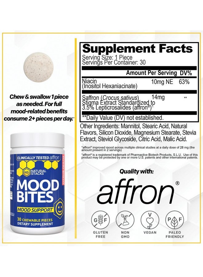 Natural Stacks Saffron Supplement with Vitamin B3 - Mood Support Supplement - 14mg Saffron Extract & 62mg Vitamin B3 Niacin - Mood Bites for Stress Relief - Clinically Tested Affron - 30 Citrus Peach Chewables - Image 2