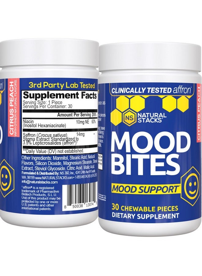 Natural Stacks Saffron Supplement with Vitamin B3 - Mood Support Supplement - 14mg Saffron Extract & 62mg Vitamin B3 Niacin - Mood Bites for Stress Relief - Clinically Tested Affron - 30 Citrus Peach Chewables - Image 1