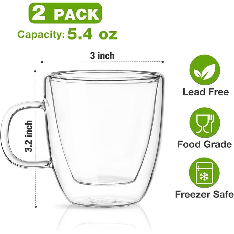 Mfacoy Glass Double Wall Insulated Espresso Cups (Set of 2), 5.4 oz Glass Espresso Shots Cup with Handle, Insulated Glasses Espresso Mugs, Small Coffee Cups, Espresso Shot Glass, Espresso Shot Glass - Image 5