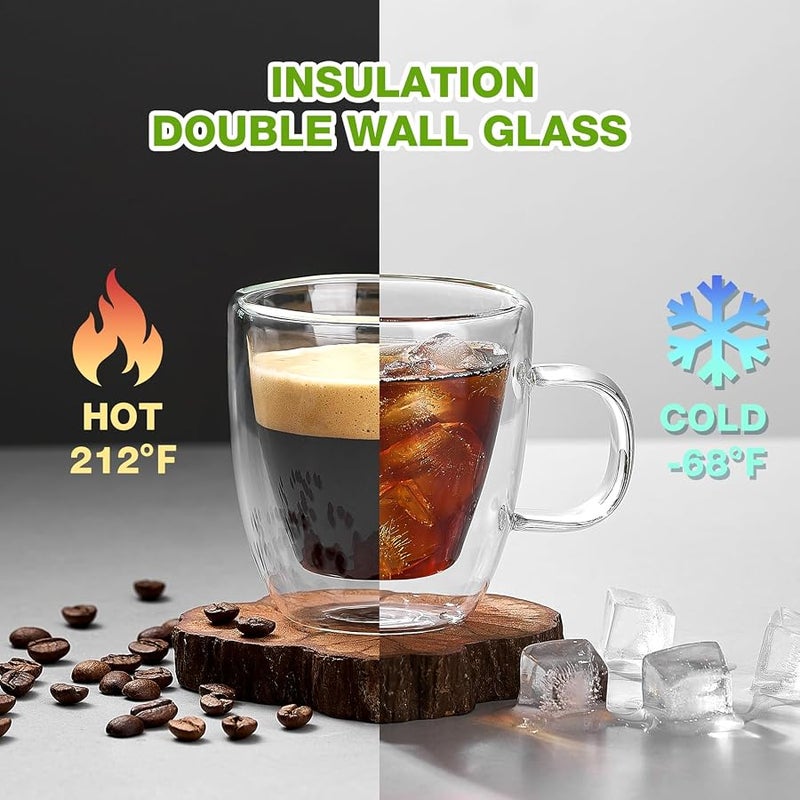 Mfacoy Glass Double Wall Insulated Espresso Cups (Set of 2), 5.4 oz Glass Espresso Shots Cup with Handle, Insulated Glasses Espresso Mugs, Small Coffee Cups, Espresso Shot Glass, Espresso Shot Glass - Image 3