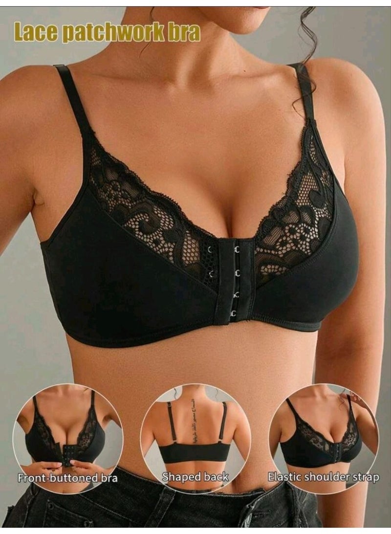 SHEIN-1pc Mature & Charming - Wireless/Wireless & Padless Seamless Comfort Front Hook Racerback Lace Insert Bra For Women - Image 1