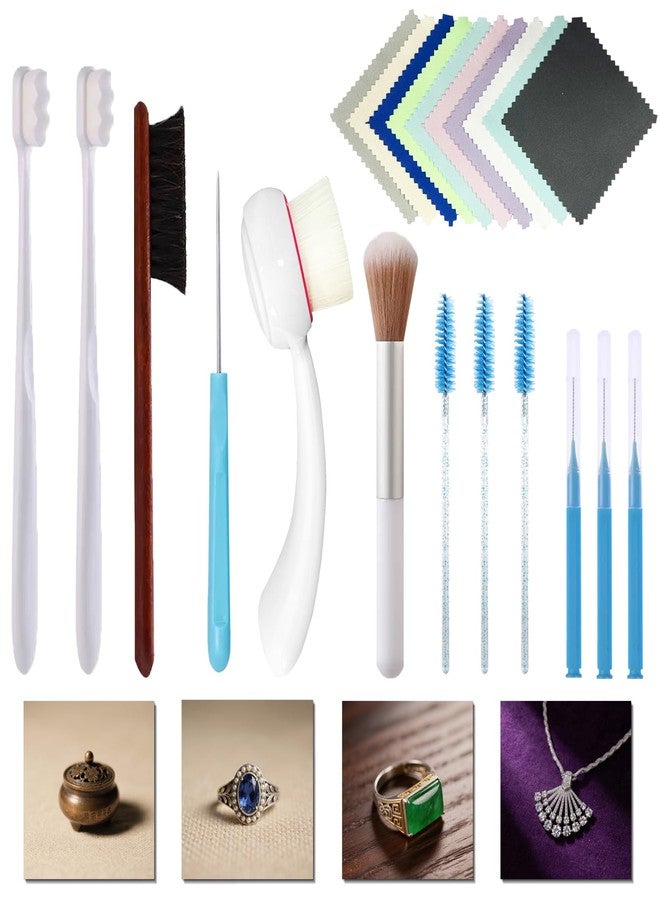 Rmannke Jewelry Cleaning Kit, Jewelry Cleaner Brush, Horse Hair Brushes, Big&Small Crevice Brush, Cleaning Polishing Cloth（22 Pcs） - Image 1