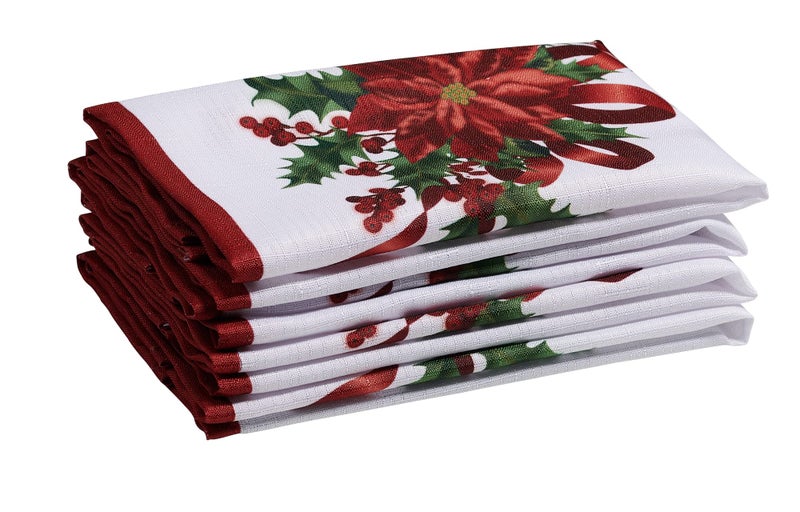 Kadut Christmas Ribbon  Cloth Napkins  (17x17 Inch) Xmas Ribbon Set of 4 Dinner Napkins  Heavy Duty Fabric  Cloth Napkins  for Harvest  Holiday  Fall  Parties & Christmas Dinner. - Image 4