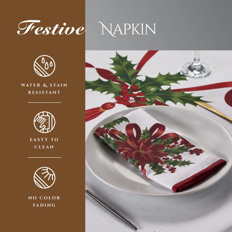 Kadut Christmas Ribbon  Cloth Napkins  (17x17 Inch) Xmas Ribbon Set of 4 Dinner Napkins  Heavy Duty Fabric  Cloth Napkins  for Harvest  Holiday  Fall  Parties & Christmas Dinner. - Image 5