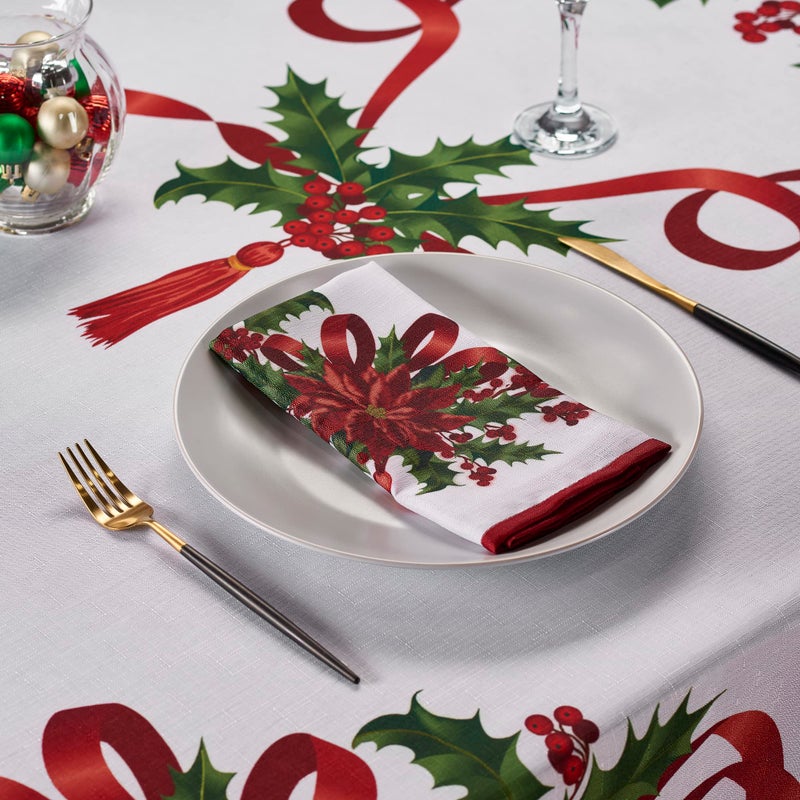Kadut Christmas Ribbon  Cloth Napkins  (17x17 Inch) Xmas Ribbon Set of 4 Dinner Napkins  Heavy Duty Fabric  Cloth Napkins  for Harvest  Holiday  Fall  Parties & Christmas Dinner. - Image 1