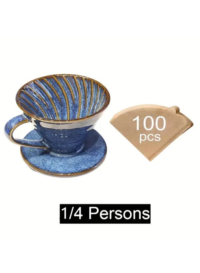 Porcelain Pour Over Coffee Maker For 1 4 People With 100 Paper Filters Blue - Image 1