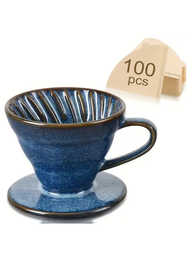 Porcelain Pour Over Coffee Maker For 1 4 People With 100 Paper Filters Blue - Image 2