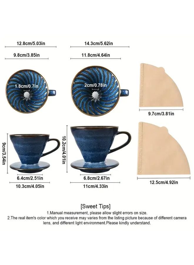 Porcelain Pour Over Coffee Maker For 1 4 People With 100 Paper Filters Blue - Image 4