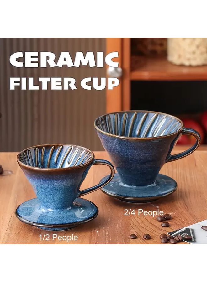 Porcelain Pour Over Coffee Maker For 1 4 People With 100 Paper Filters Blue - Image 3