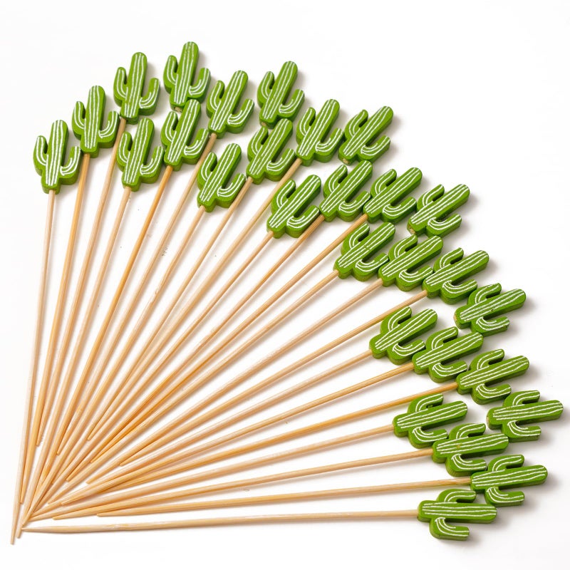PuTwo Cocktail Picks Handmade Bamboo Toothpicks 100pcs 47 in Green Cacti