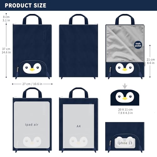 Mayplous A4 Document Bag – Portable File Organizer with Zipper & Handle, Large 37x27 cm Portfolio Folder for Office, School, Business, Travel & Conferences (Penguin) - Image 2