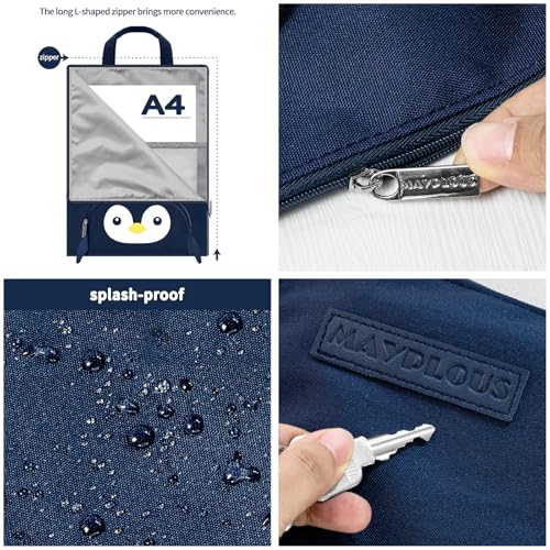 Mayplous A4 Document Bag – Portable File Organizer with Zipper & Handle, Large 37x27 cm Portfolio Folder for Office, School, Business, Travel & Conferences (Penguin) - Image 3