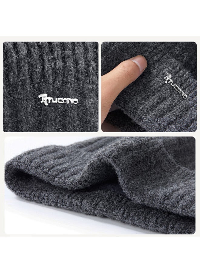 Tucano Men's Winter Warm Thickened Knit Hat Women's Wool Blend Fleece Ear Protection Beanie Cold Resistant Outdoor Cycling Cotton Hat - Image 2