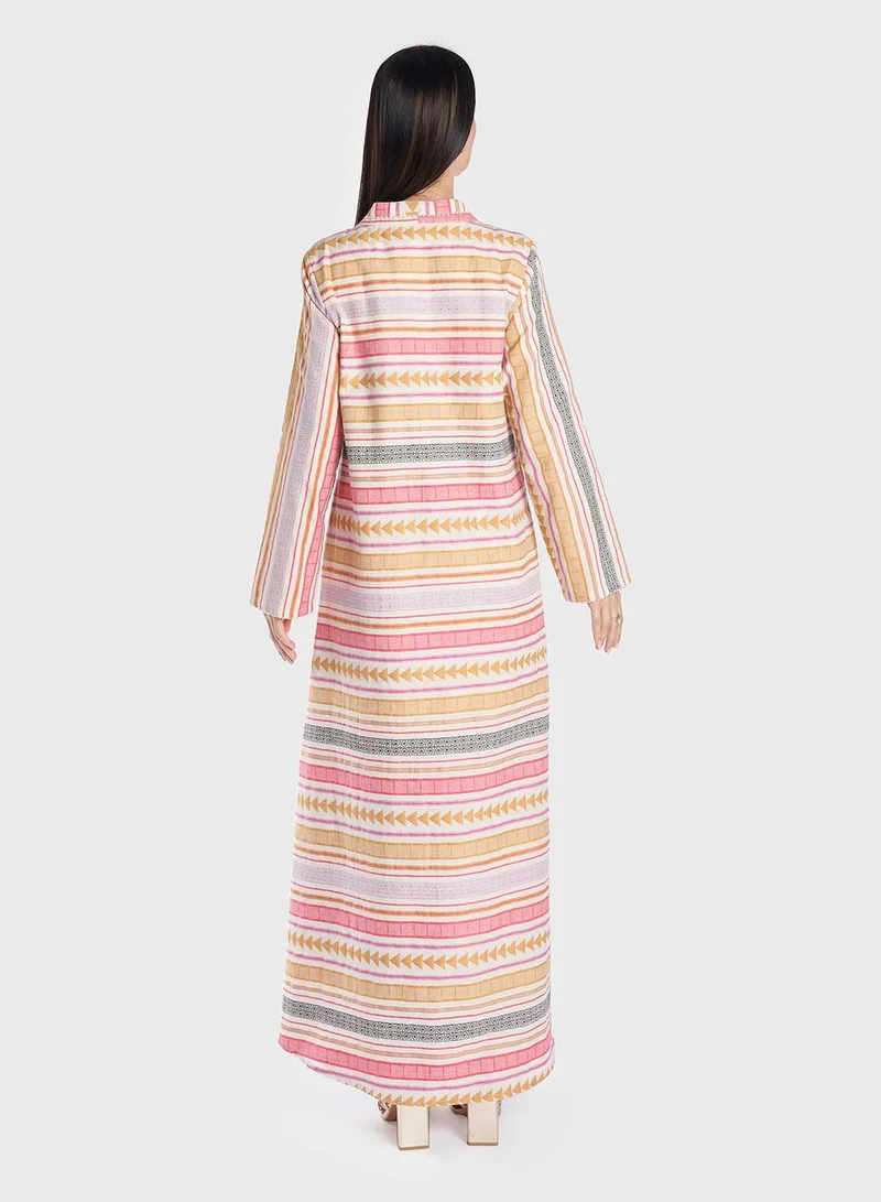 KASHKHA Cotton Jacquard Handloom Aztech Print Geometric Pattern Jalabiya