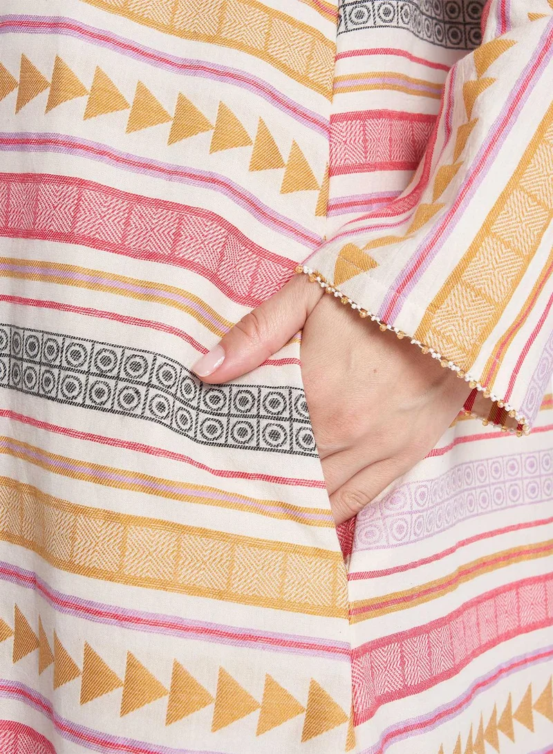 KASHKHA Cotton Jacquard Handloom Aztech Print Geometric Pattern Jalabiya