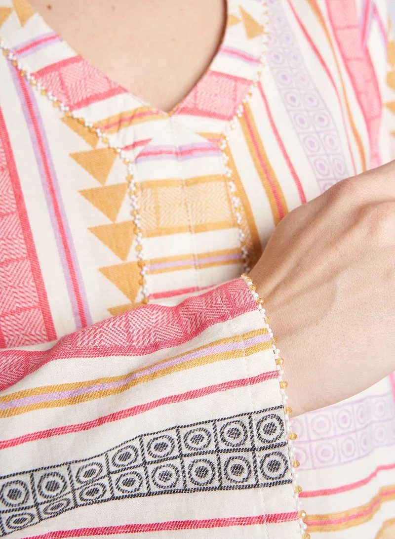 KASHKHA Cotton Jacquard Handloom Aztech Print Geometric Pattern Jalabiya