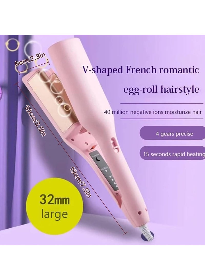الفرنسية تجعيد الموجة الحديد الرومانسية تدحرج البيض الفرنسي تجعيد الحديد 32 مم تدحرج البيض تلويح الشعر تجعيد الشعر مع التحكم في درجة الحرارة تموج الماء تجعيد الشعر Ir -أرجواني - Image 2