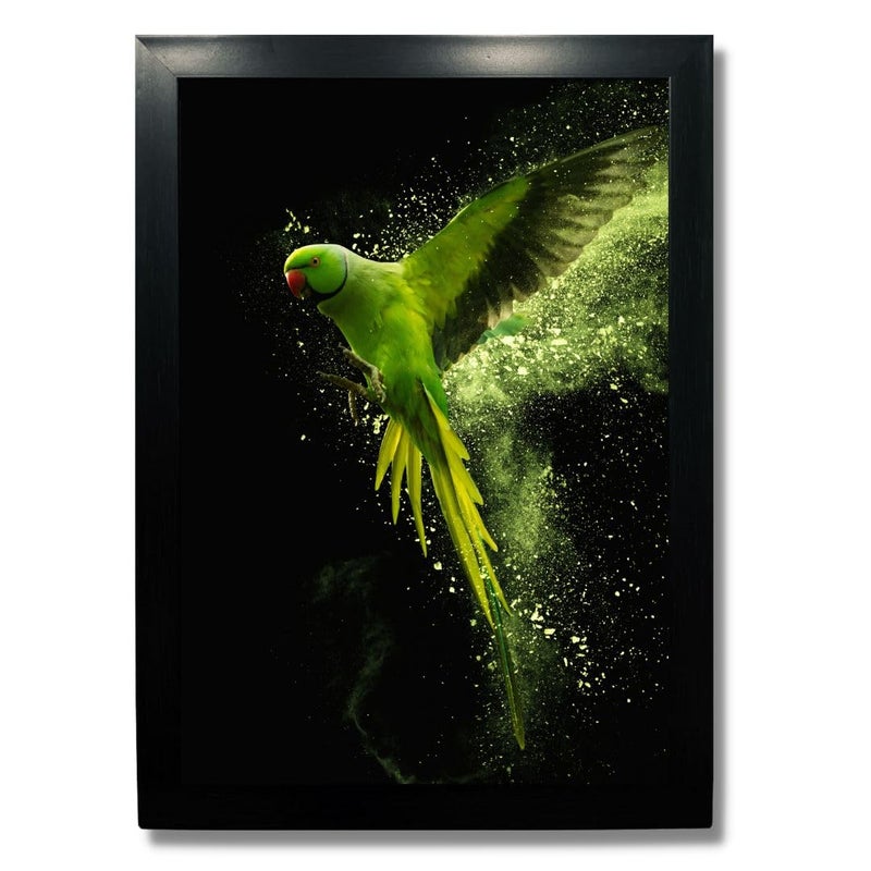Kagaz Kala Kagaz Kala Digital Reprint Wild Birds photo frame for wall Royal birds posters framed for wall decoration Synthetic wooden frame decorative item Parrot 1  - Image 1