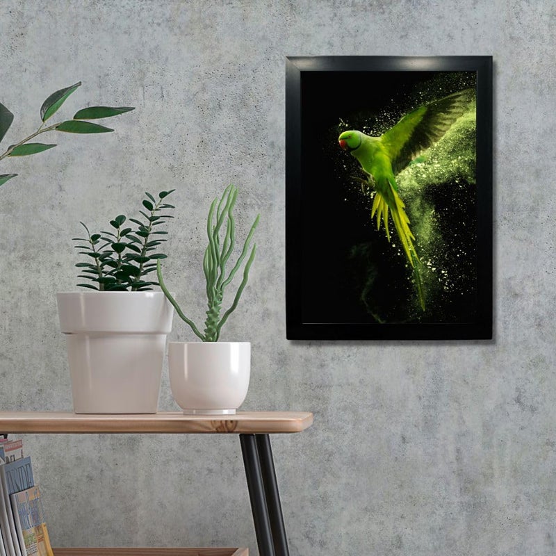 Kagaz Kala Kagaz Kala Digital Reprint Wild Birds photo frame for wall Royal birds posters framed for wall decoration Synthetic wooden frame decorative item Parrot 1  - Image 3