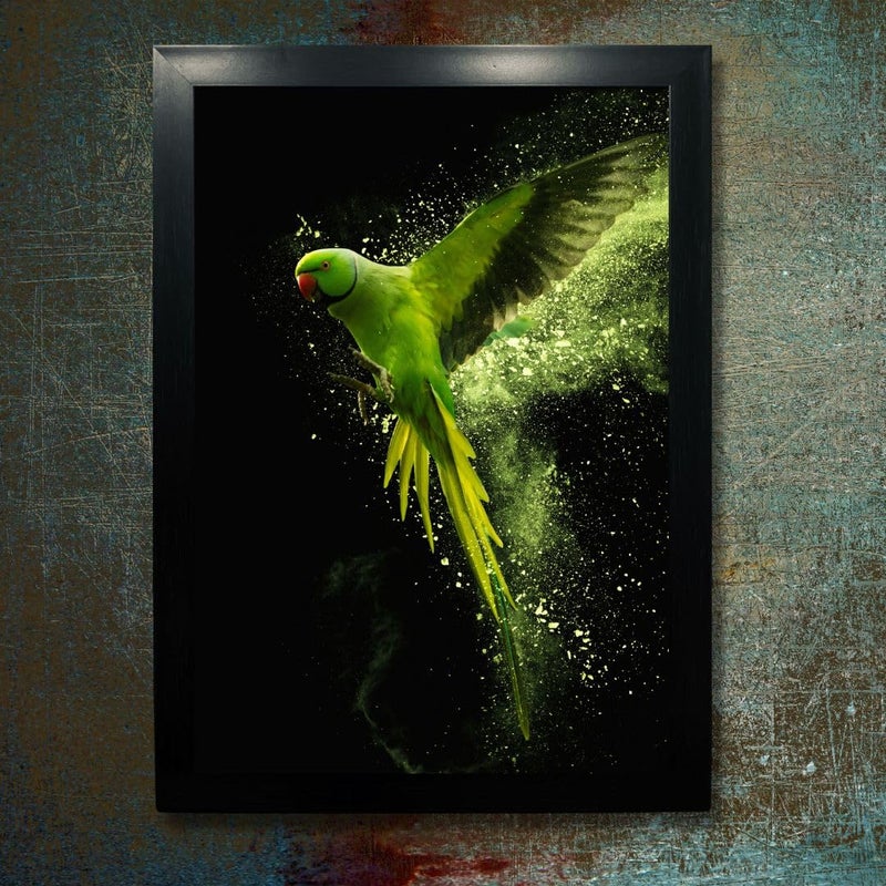Kagaz Kala Kagaz Kala Digital Reprint Wild Birds photo frame for wall Royal birds posters framed for wall decoration Synthetic wooden frame decorative item Parrot 1  - Image 2