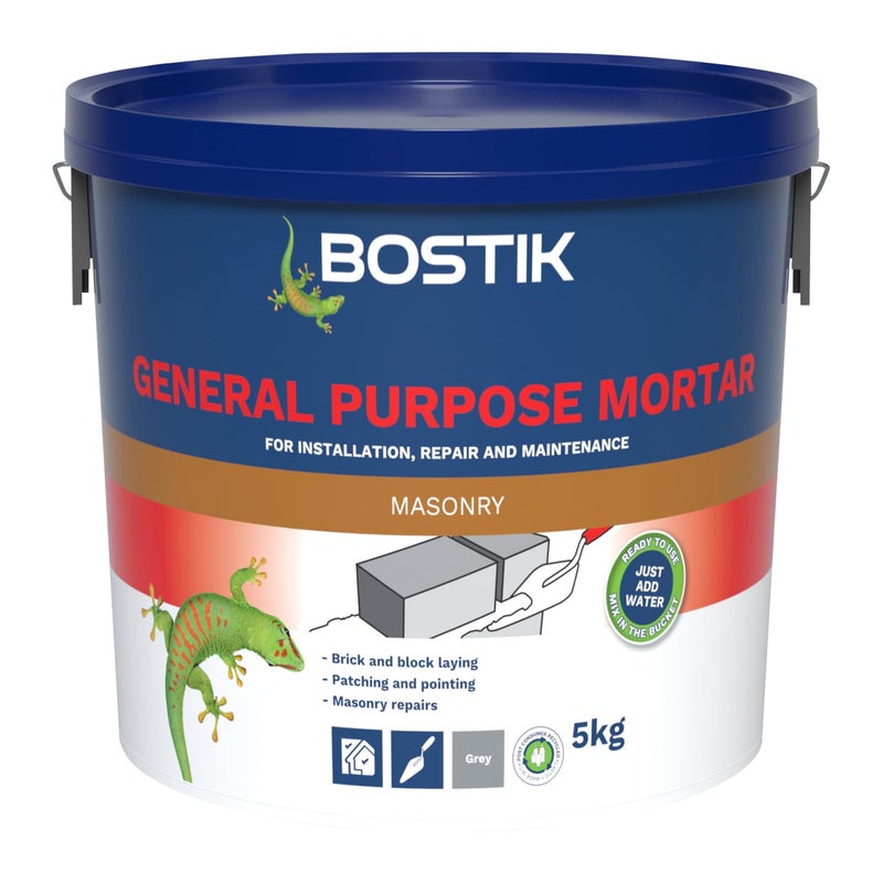 Bostik Cementone General Purpose Mortar, Pre-Mixed, Easy to Use, For Interior & Exterior Repairs & Maintenance, Colour: Grey, Size: 5kg - Image 1