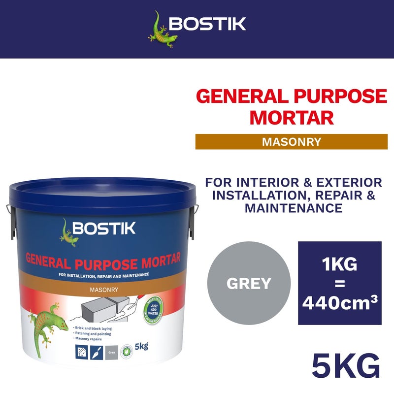 Bostik Cementone General Purpose Mortar, Pre-Mixed, Easy to Use, For Interior & Exterior Repairs & Maintenance, Colour: Grey, Size: 5kg - Image 2