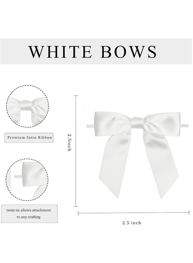 Satin Ribbon White Bow Decor 2.5" Premade Pink Twist Tie Bows for Gift Wrapping Treat Bags Party Favors Wedding Decorations - 30 Counts - Image 2