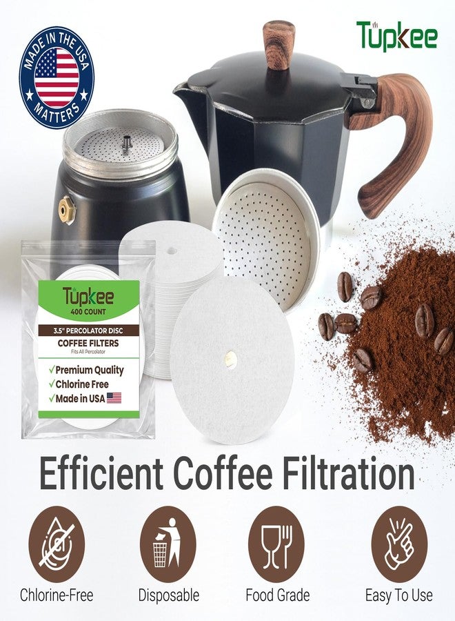 Tupkee 3.5" Percolator Coffee Filters – Flat Disc Round Coffee Filters with Center Hole - 400 Count | Fits All Percolator Coffee Pots - White, Chlorine-Free - Made in the USA - Image 3