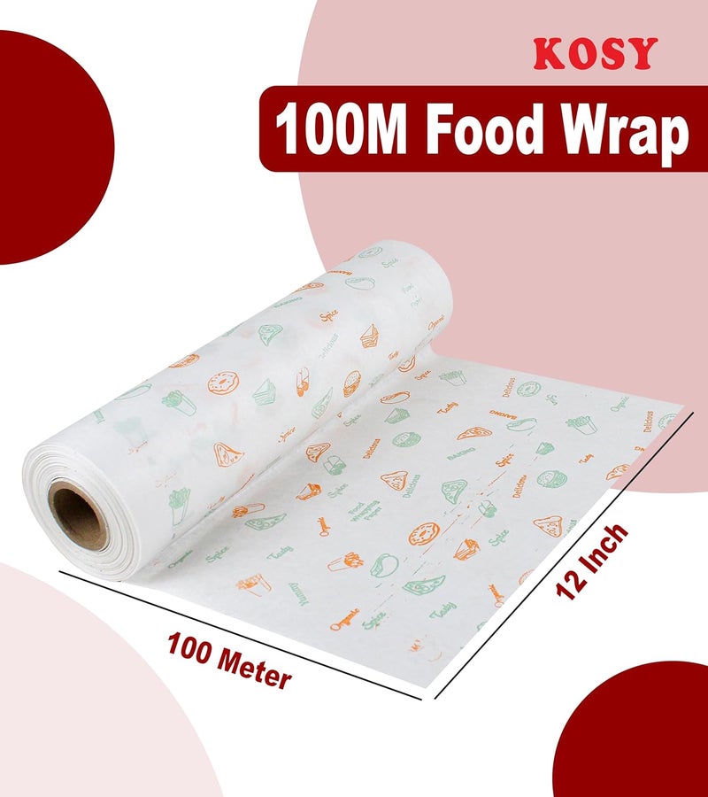 KOSY لفافة ورق الزبدة لتغليف الطعام | ورق مطبخ مقاوم للشحوم وغير لاصق 100م | ورق تغليف غذائي للسندويشات، روتي، وجبات خفيفة، تعبئة شاباتي، خبز، طهي وتخزين الوجبات - Image 3