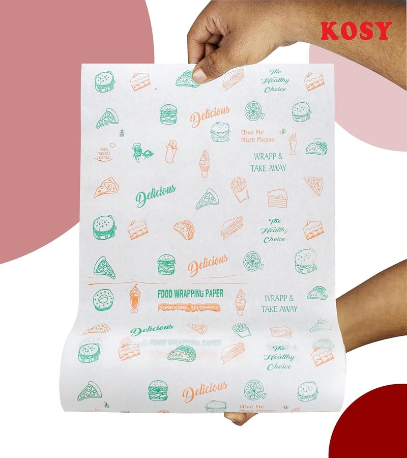 KOSY لفافة ورق الزبدة لتغليف الطعام | ورق مطبخ مقاوم للشحوم وغير لاصق 100م | ورق تغليف غذائي للسندويشات، روتي، وجبات خفيفة، تعبئة شاباتي، خبز، طهي وتخزين الوجبات - Image 4