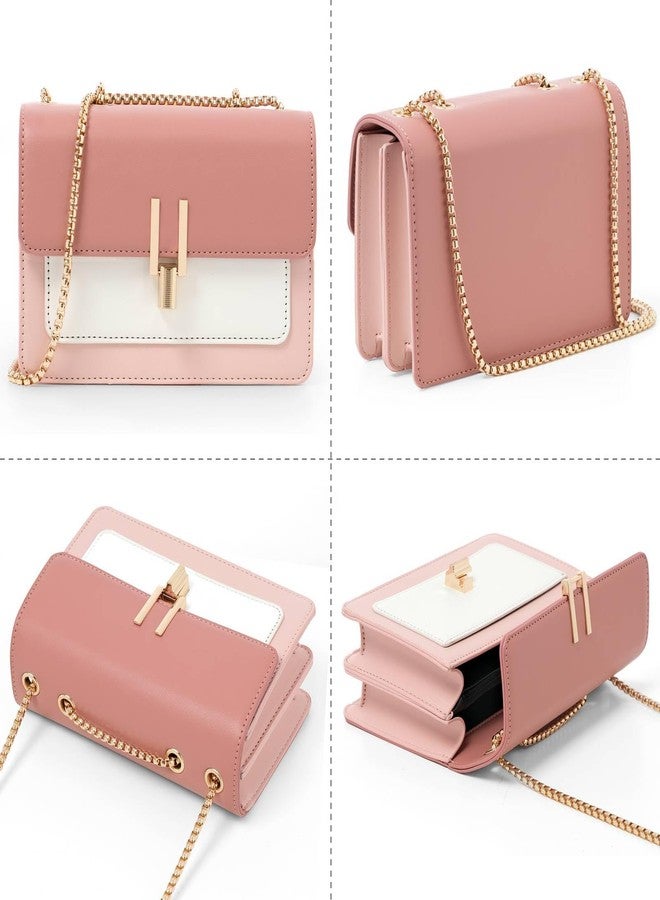 TOP BAND Crossbody Bags for Women Cute Faux Leather Trendy Cross Body Bag Purses for Women Small Multi Color Designer Handbags Womens Purse Satchel Chain Strap Ladies Shoulder Bag Dark Pink White - Image 2