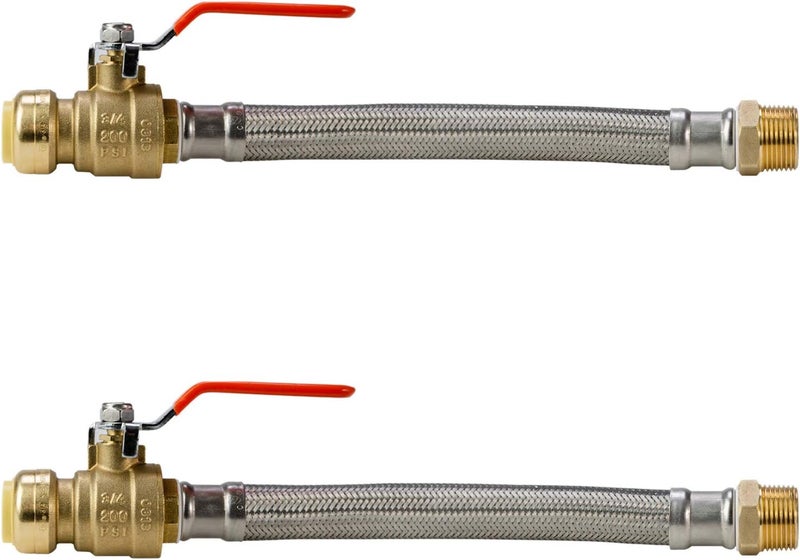 iSpring موصل خرطوم ستانلس ستيل مضفر 12 بوصة من ليتل ويل AHPF12MNPT12 مع صمام كروي 34 بوصة PushFit × 34 بوصة ذكر NPT عبوة من 2 - Image 1