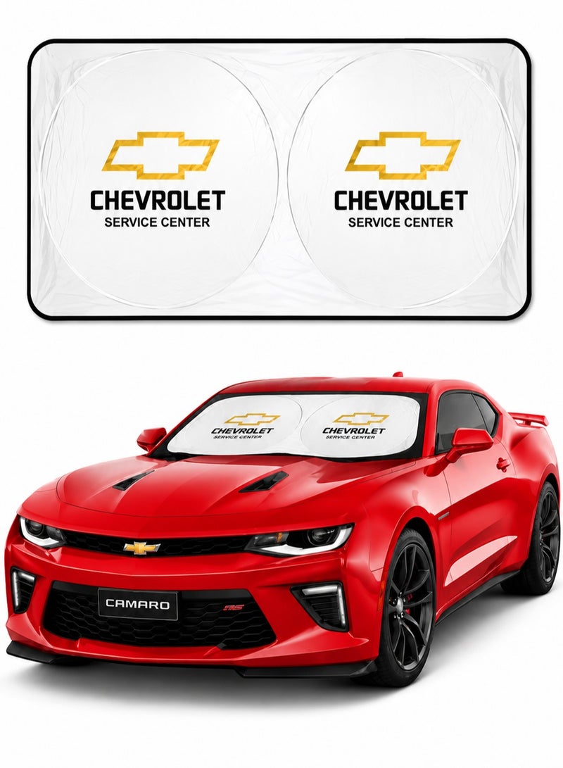 Chevrolet Original Chevrolet Universal Fit Front Windshield Sun Shade 150 x 75 cm Foldable Car Sunshade UV Protection Heat Insulation Reflective Front Window Sun Screen Interior Dashboard Protector for Cars SUVs Sedans Hatchbacks MPVs and Crossovers - Image 1
