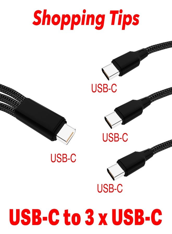 Zusnxaxe USB C Splitter Cable, 4FT 2Pack USB-C to 3 usb c Charging Cord Black, 3 in 1 Nylon Braided Multi Type C Charge Cable for iPhone 15/15 Pro/15 Pro Max/15 Plus, Samsung Galaxy S24 S23, LG,Carplay,Andriod - Image 2