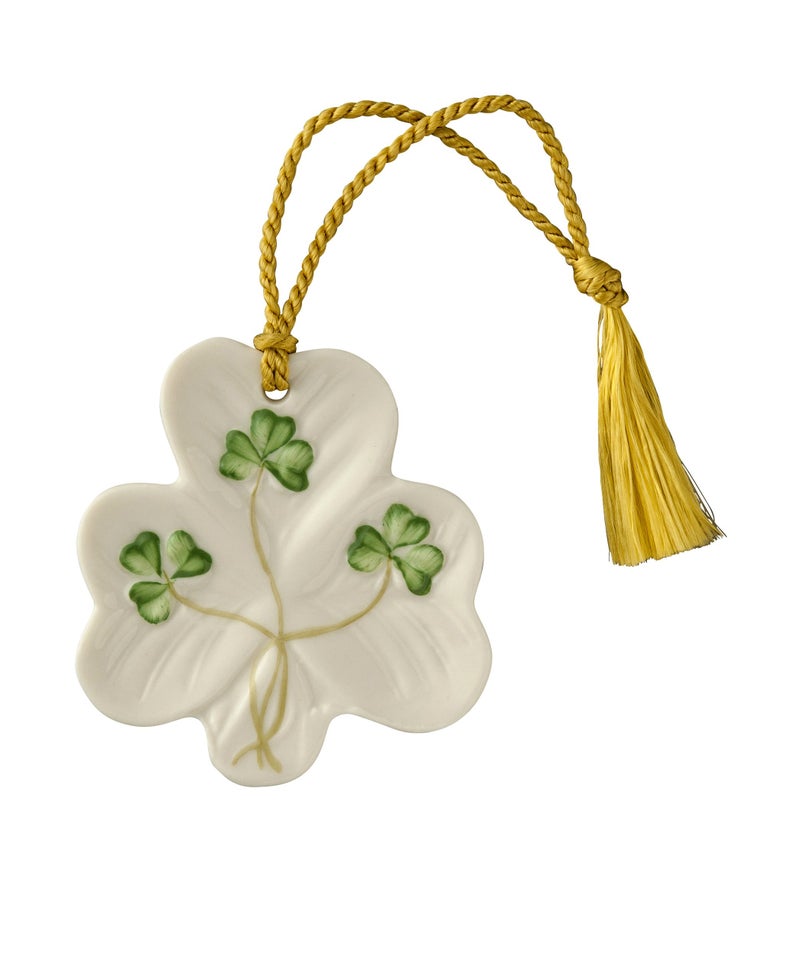 Belleek Shamrock Ornament  Christmas Tree Hanging Ornament  Fine Parian China Irish Decor 22 W x 25 H White