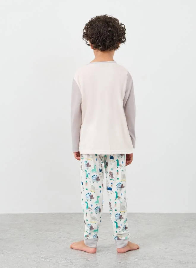 ستايلي Styli Dinosaur Print T-Shirt and Pyjama Set