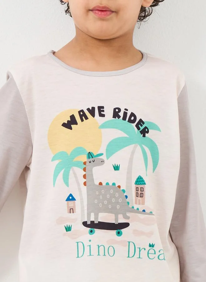 ستايلي Styli Dinosaur Print T-Shirt and Pyjama Set