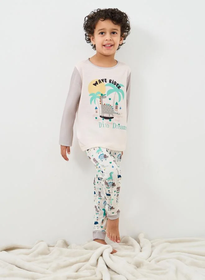 ستايلي Styli Dinosaur Print T-Shirt and Pyjama Set