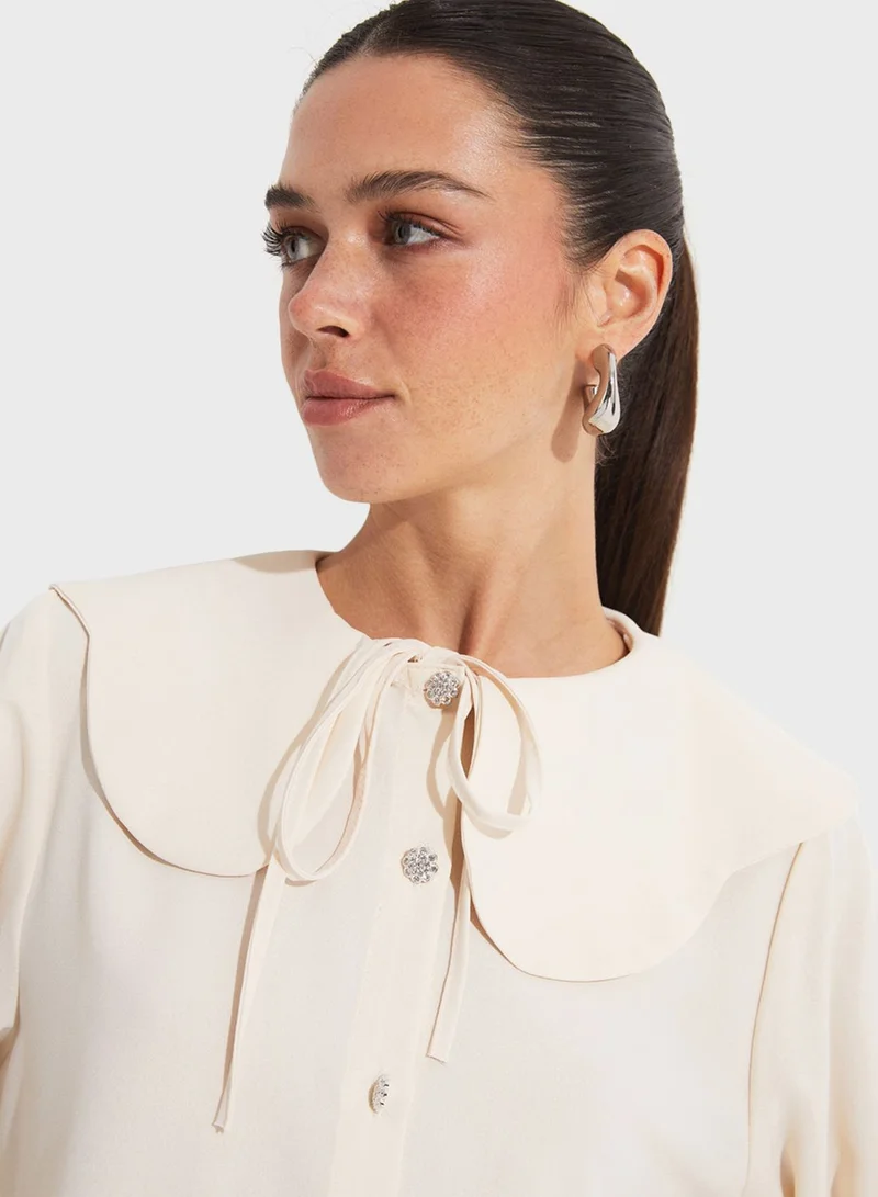 جون Baby Collar With Neck Tie Detailed Shirt