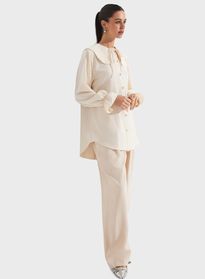جون Baby Collar With Neck Tie Detailed Shirt