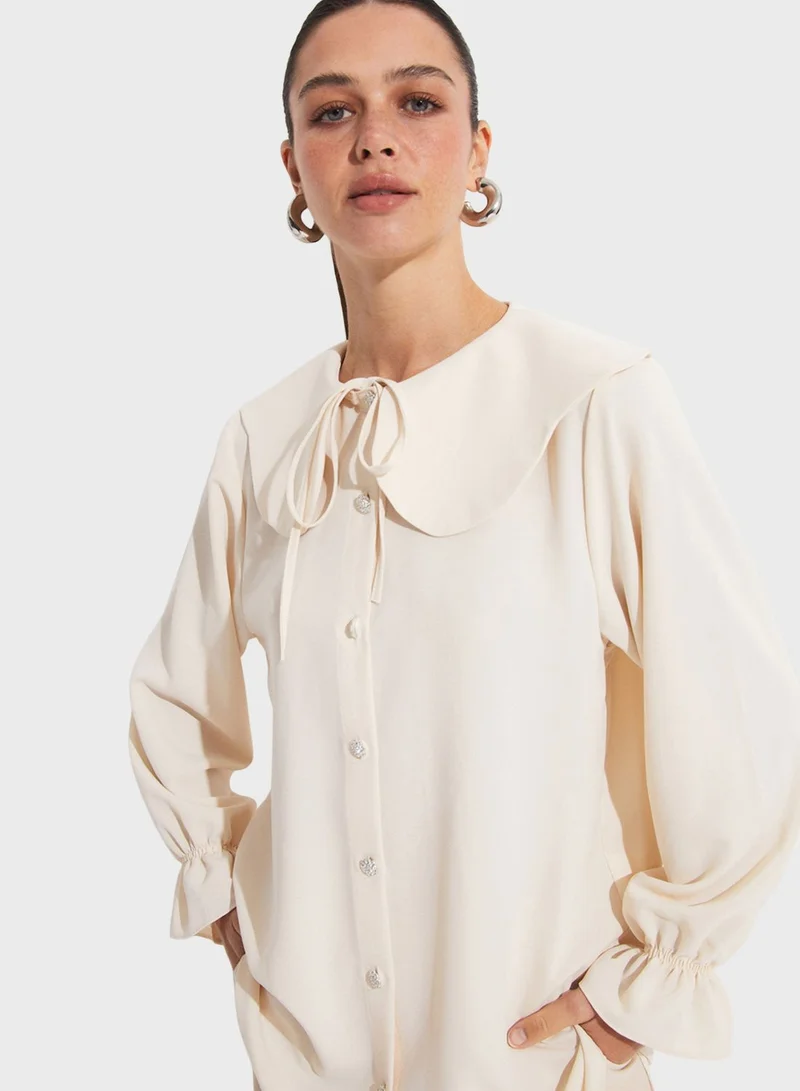 جون Baby Collar With Neck Tie Detailed Shirt