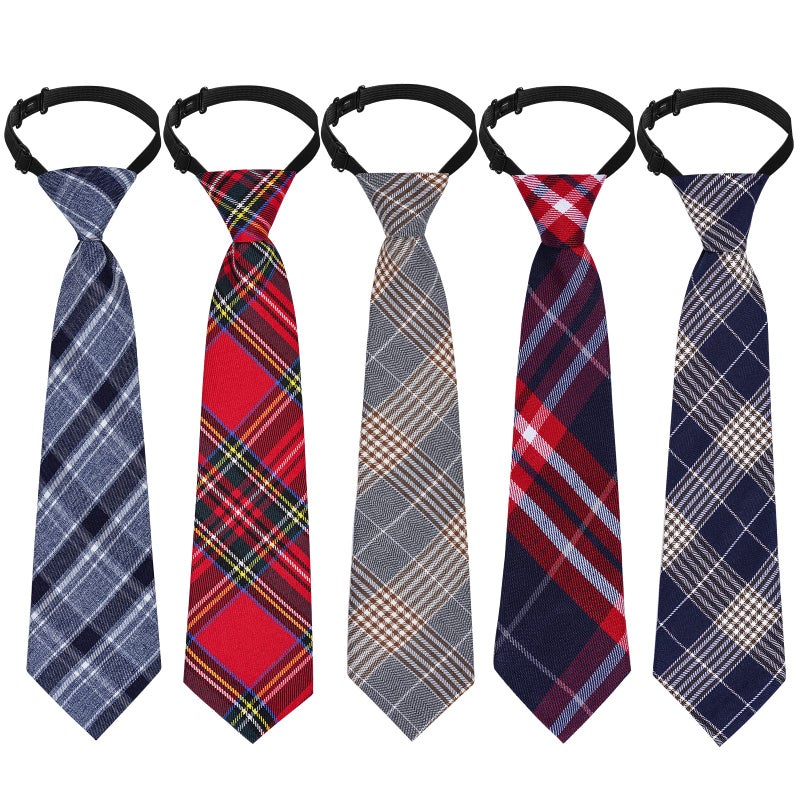 Sucrain 5pcs Boy's Necktie Pre-tied Adjustable Neck Strap Tie for Wedding Graduation School Uniforms - Image 1