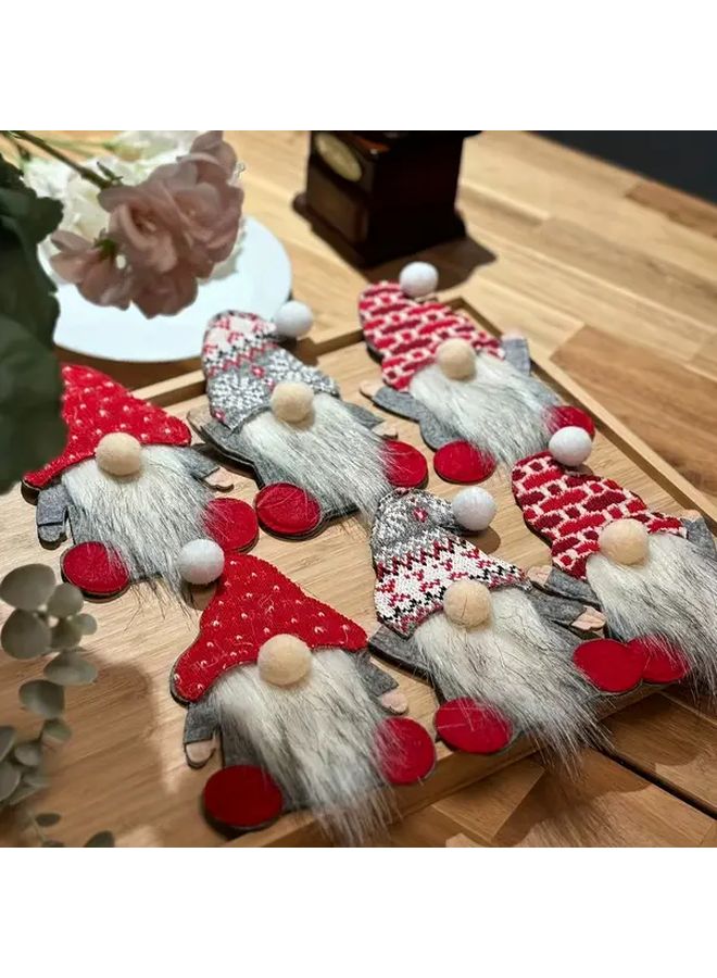 6Pcs Three Color Mix Gnome Knife and Fork Set with Fabric Storage Bag for Christmas Table Decor - Image 1